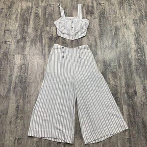 Free People Striped Jumpsuit in White and Gray